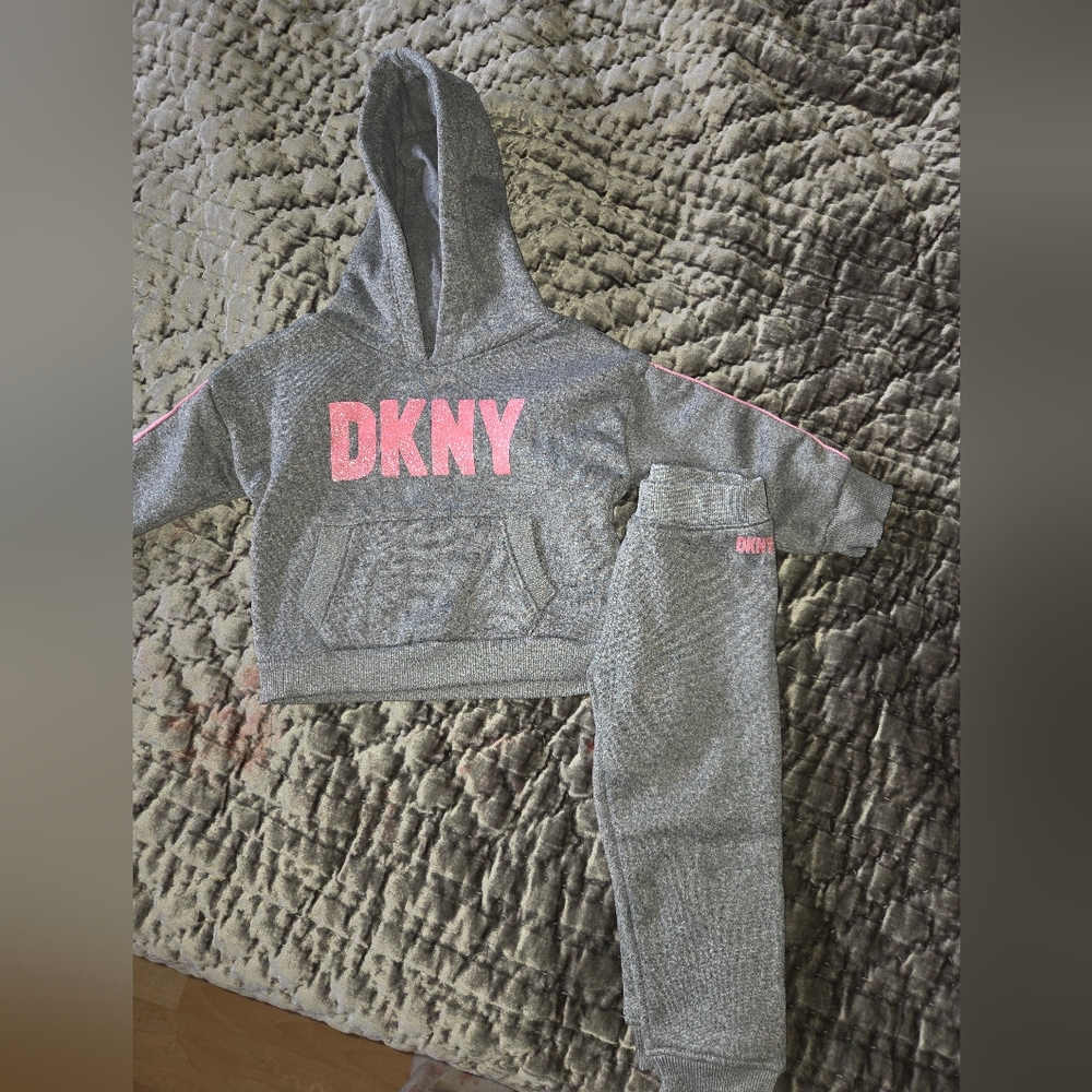 DKNY Gray and Pink Hoodie Set Size 18 Mo